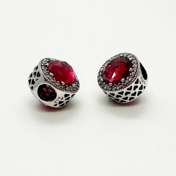 Pandora 925 Sterling Silver Bead Charms CRYSTAL RADIANT HEARTS Dark red - Picture 3 of 4